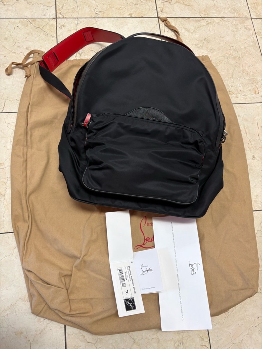 Christian Louboutin Men's Black Nylon Backpack Travel Bag